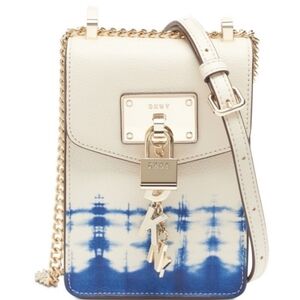 Dkny Elissa Ivory Blue Leather Tie-Dyed Crossbody Small Like NEW
